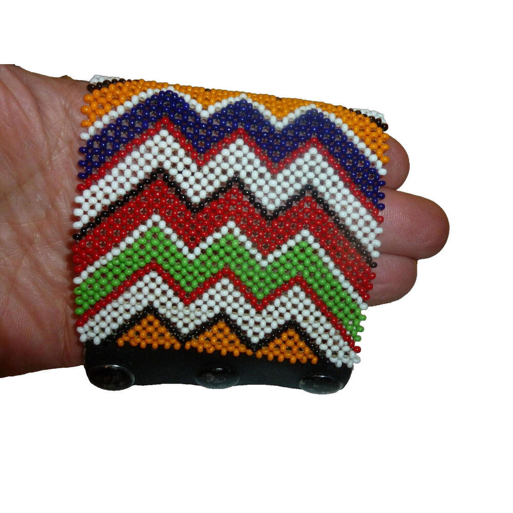 Vintage Hand‎ Woven Wide Seed Bead Bracelet Leather Masai Style